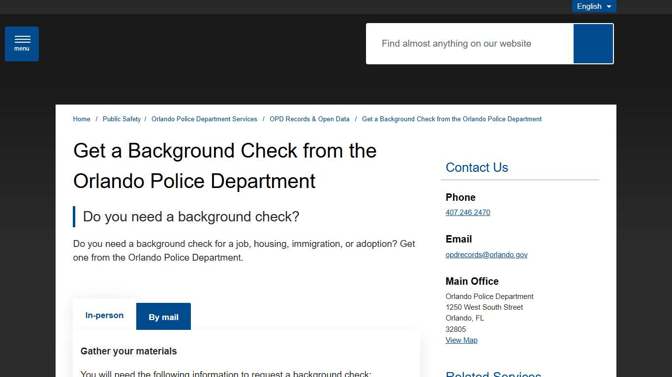 Get a Background Check from the Orlando Police Department - City of Orlando